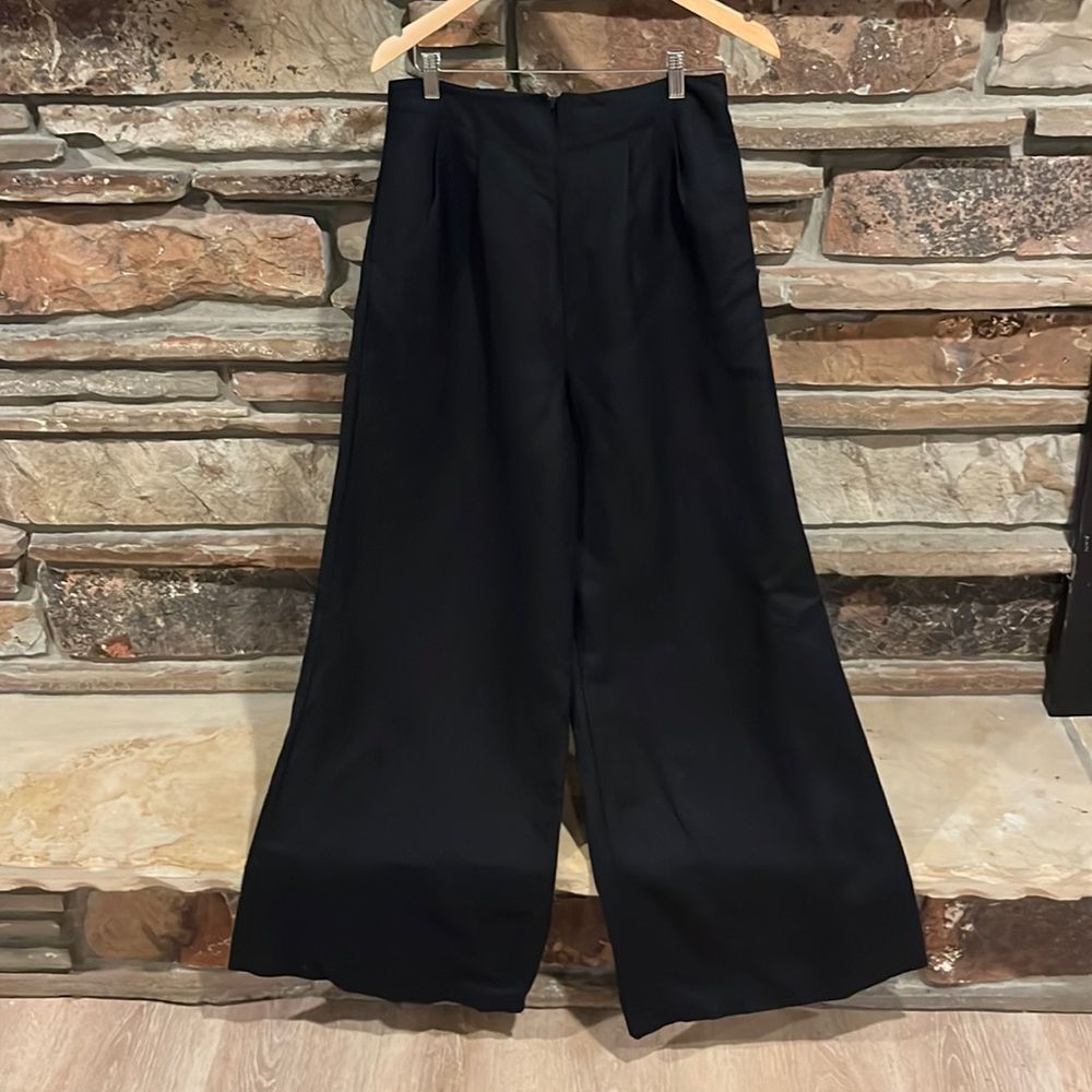 Line & Dot Black Linen Ultra Wide Leg High Rise Pants